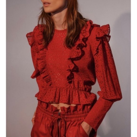 Robert Rodriguez 8 Prairie Eyelet Lace Top Red - Picture 9 of 16